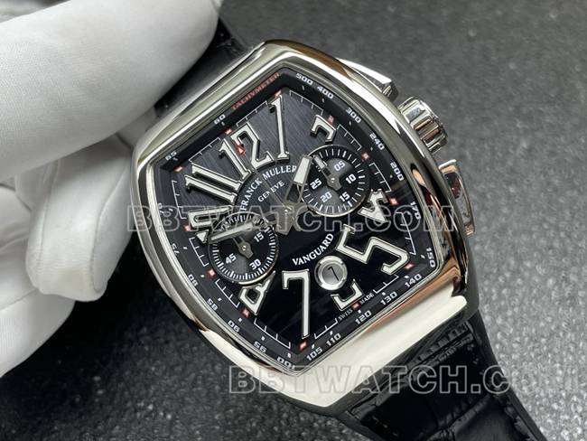 最佳复刻手表法兰克穆勒ABF厂V45黑盘皮革表带正面实拍图