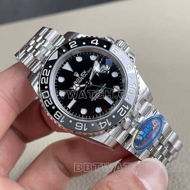 最优复刻手表ERF厂格林尼治劳力士黑盘黑灰圈3285机械正面实拍图