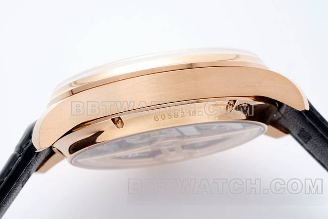 顶级复刻手表葡萄牙APS厂万国万年历白盘玫瑰金侧面实拍图