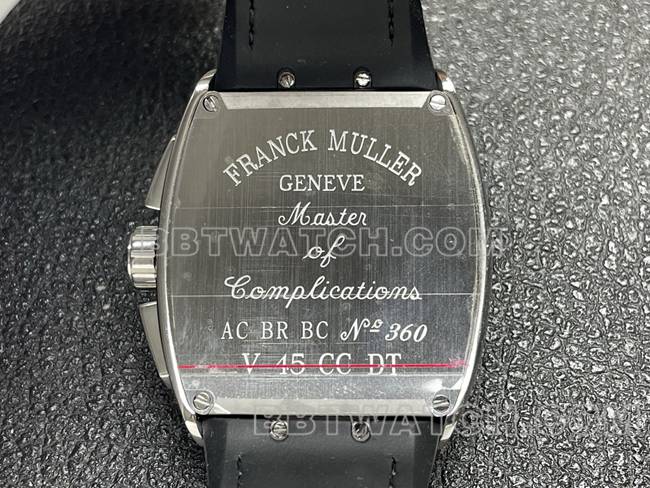 最佳复刻手表法兰克穆勒ABF厂V45黑盘皮革表带背面实拍图