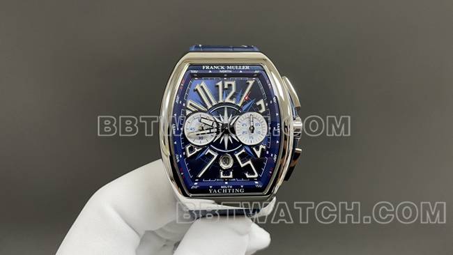 ABF厂最优复刻手表法兰克穆勒V45蓝盘皮革表带正面实拍图