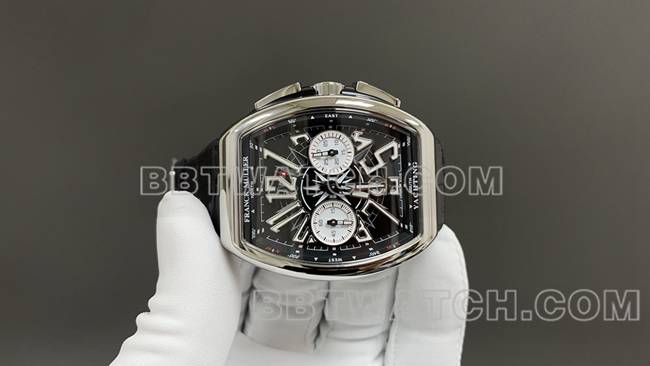 ABF厂1:1复刻手表法兰克穆勒V45黑盘皮革表带正面实拍图