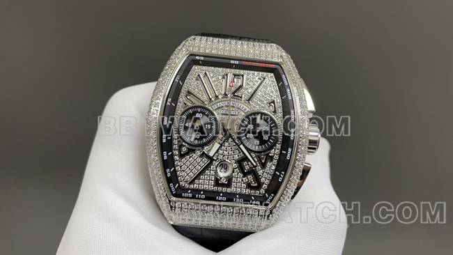 ABF厂超级克隆手表法兰克穆勒V45钻盘皮革表带正面实拍图