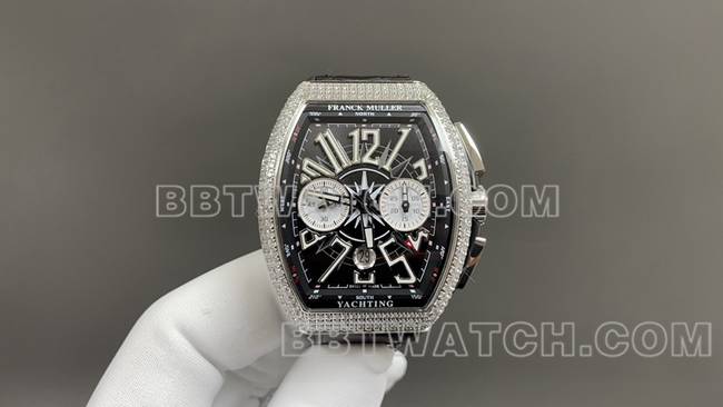 ABF厂最佳复刻手表法兰克穆勒V45黑盘钻壳皮革表带正面实拍图