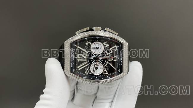 ABF厂最佳复刻手表法兰克穆勒V45黑盘钻壳皮革表带正面实拍图