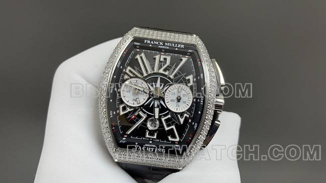 ABF厂最佳复刻手表法兰克穆勒V45黑盘钻壳皮革表带正面实拍图