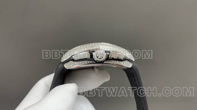 ABF厂最佳复刻手表法兰克穆勒V45黑盘钻壳皮革表带侧面实拍图