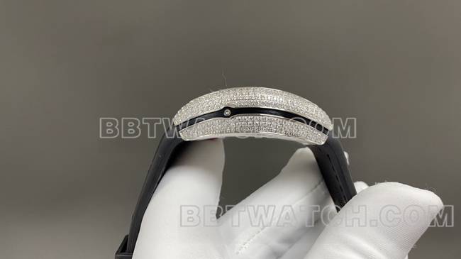 ABF厂最佳复刻手表法兰克穆勒V45黑盘钻壳皮革表带侧面实拍图