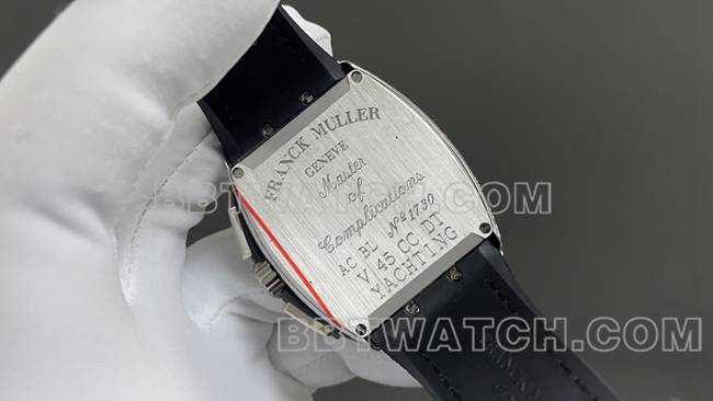 ABF厂最佳复刻手表法兰克穆勒V45黑盘钻壳皮革表带背面实拍图