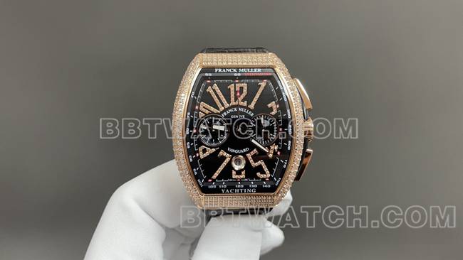 ABF厂法兰克穆勒顶级复刻手表V45黑盘金钻壳皮革表带正面实拍图