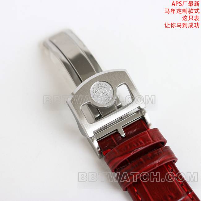 最优复刻手表葡萄牙APS厂万国红盘皮革表带表扣实拍图