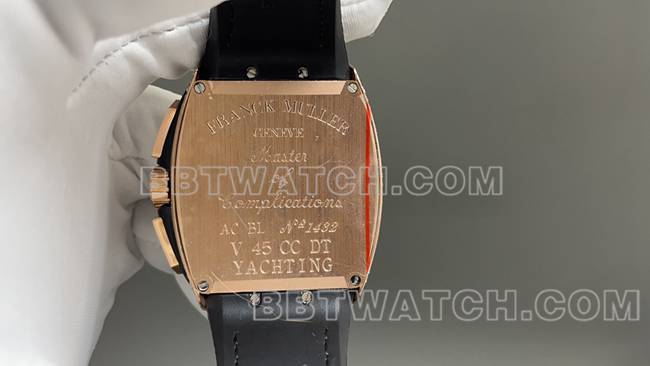 ABF厂法兰克穆勒顶级复刻手表V45黑盘金钻壳皮革表带背面实拍图