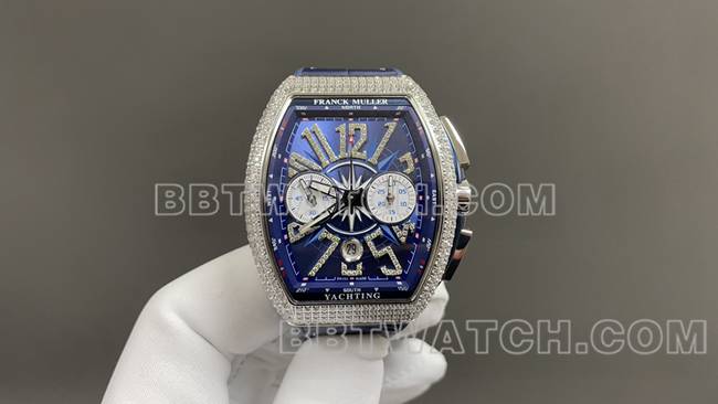 ABF厂法兰克穆勒最优复刻手表V45蓝盘钻壳皮革表带正面实拍图