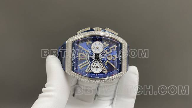 ABF厂法兰克穆勒最优复刻手表V45蓝盘钻壳皮革表带正面实拍图