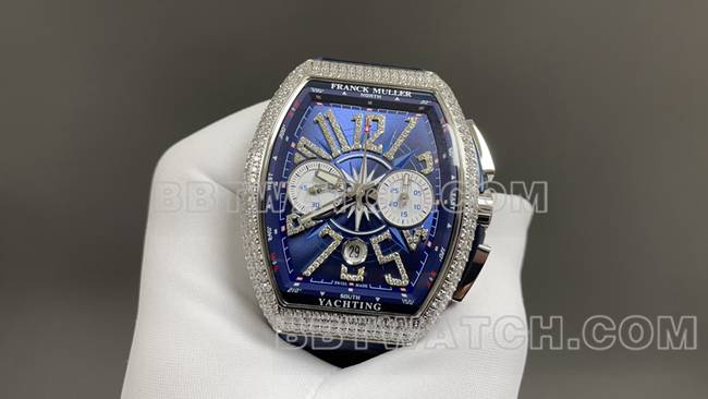 ABF厂法兰克穆勒最优复刻手表V45蓝盘钻壳皮革表带正面实拍图