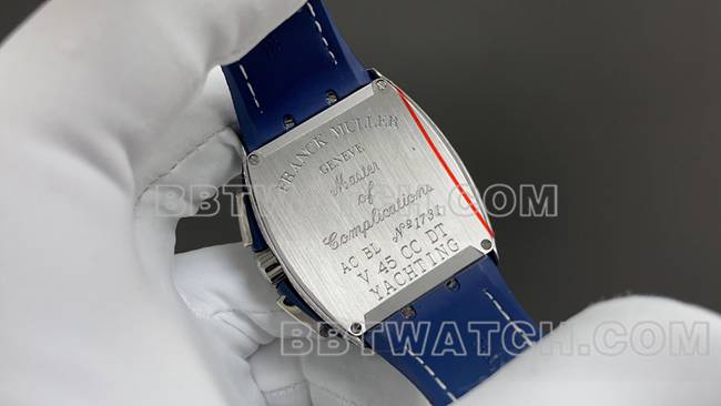 ABF厂法兰克穆勒最优复刻手表V45蓝盘钻壳皮革表带背面实拍图