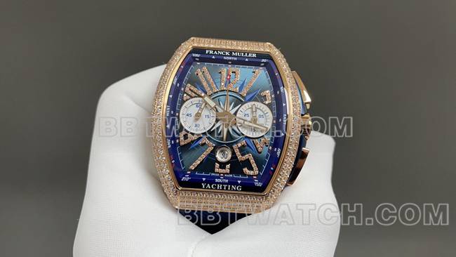 ABF厂法兰克穆勒1:1复刻手表V45蓝盘金钻壳皮革表带正面实拍图