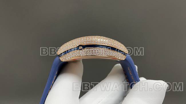 ABF厂法兰克穆勒1:1复刻手表V45蓝盘金钻壳皮革表带侧面实拍图