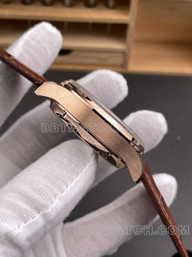 最佳复刻手表葡萄牙APS厂万国万年历灰盘玫瑰金侧面实拍图