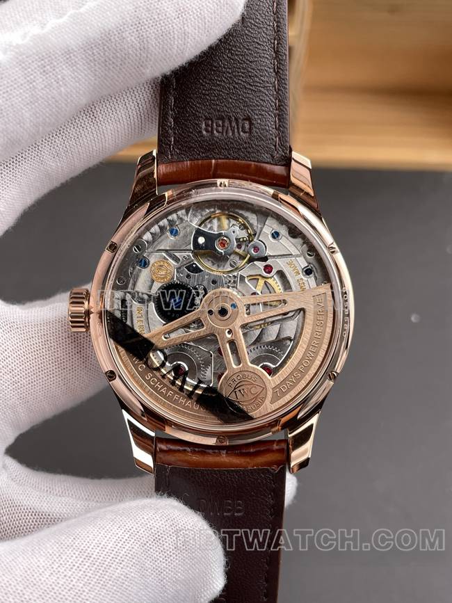 最佳复刻手表葡萄牙APS厂万国万年历灰盘玫瑰金背面实拍图