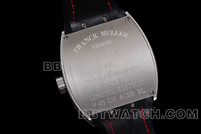 ABF厂法兰克穆勒超级克隆手表V45蓝盘金壳皮革表带背面实拍图