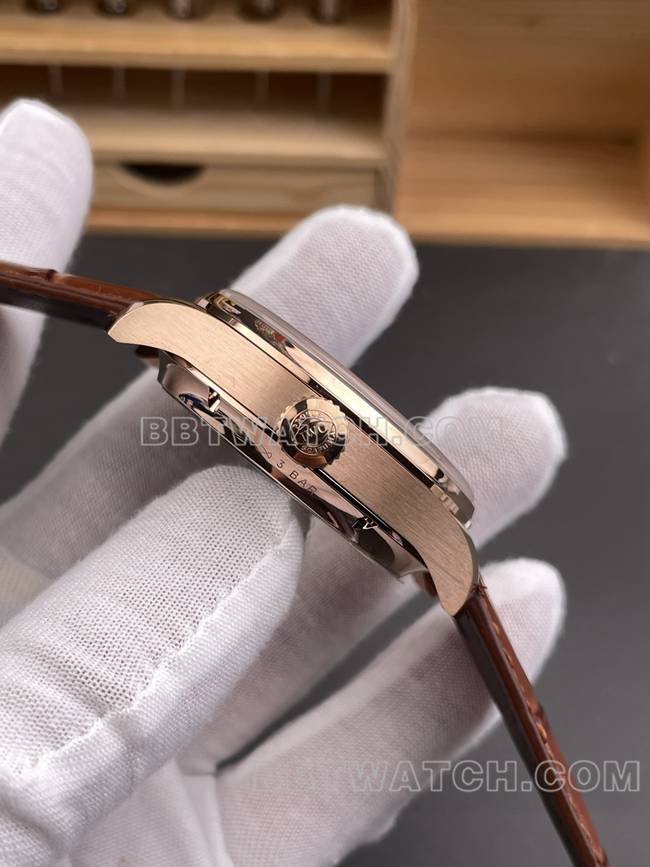 最佳复刻手表葡萄牙APS厂万国万年历灰盘玫瑰金侧面实拍图