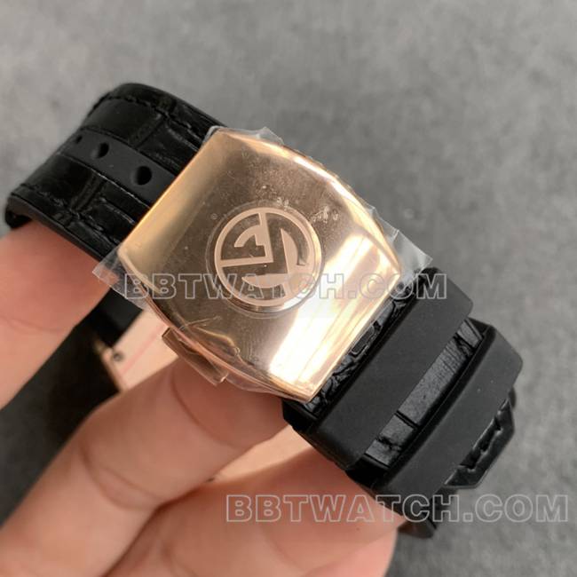 法兰克穆勒ABF厂顶级复刻手表V45黑盘金壳皮革表带表带实拍图