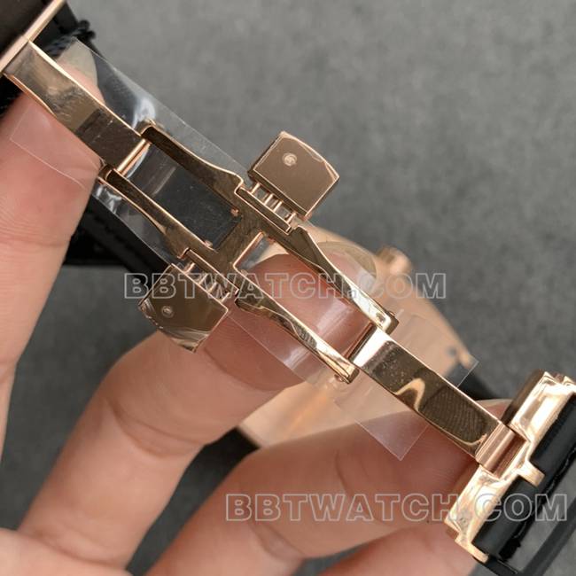 法兰克穆勒ABF厂顶级复刻手表V45黑盘金壳皮革表带表扣实拍图