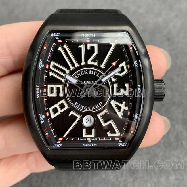 法兰克穆勒ABF厂最优复刻手表V45黑盘黑壳皮革表带正面实拍图