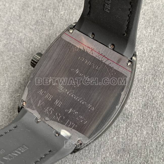法兰克穆勒ABF厂最优复刻手表V45黑盘黑壳皮革表带背面实拍图