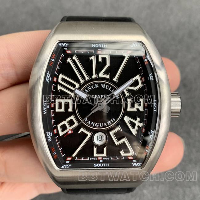 法兰克穆勒ABF厂1:1复刻手表V45黑盘皮革表带正面实拍图