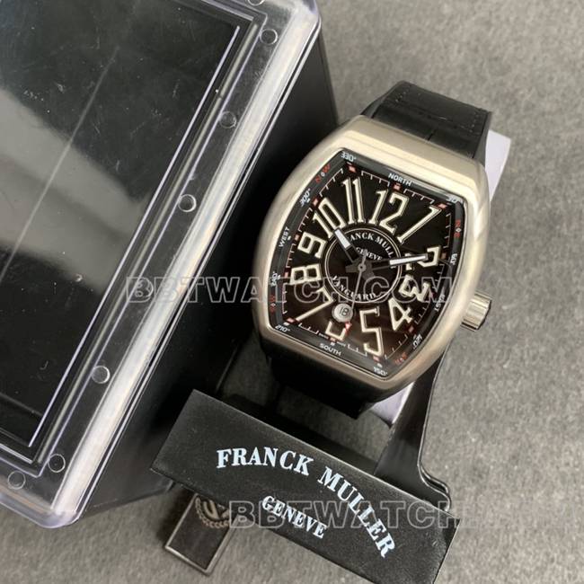 法兰克穆勒ABF厂1:1复刻手表V45黑盘皮革表带正面实拍图