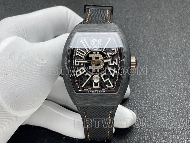 法兰克穆勒ABF厂超级克隆手表V45黑盘黑壳皮革表带正面实拍图