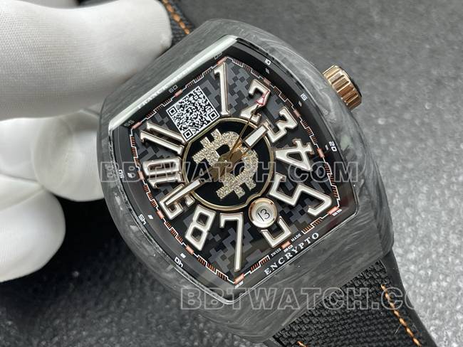 法兰克穆勒ABF厂超级克隆手表V45黑盘黑壳皮革表带正面实拍图