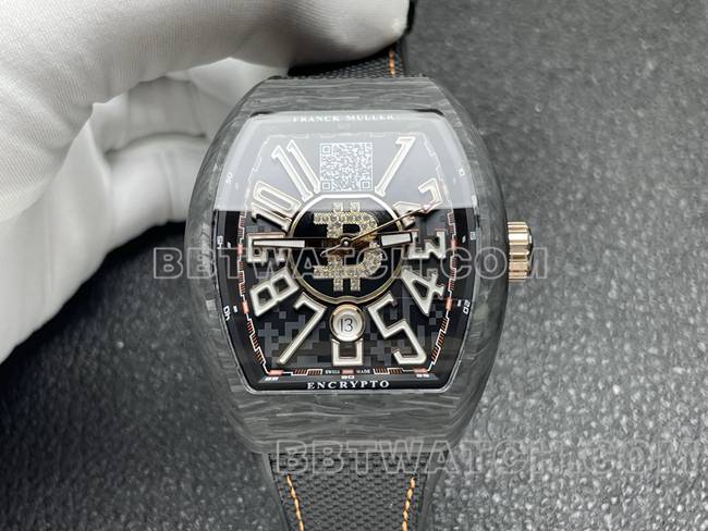 法兰克穆勒ABF厂超级克隆手表V45黑盘黑壳皮革表带正面实拍图