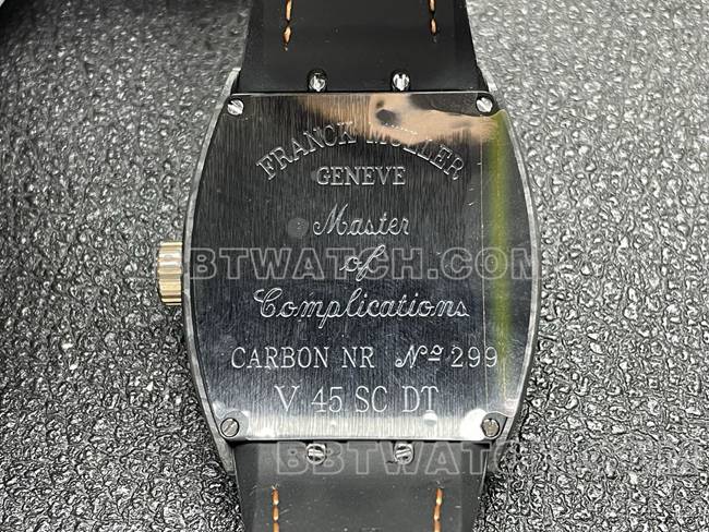 法兰克穆勒ABF厂超级克隆手表V45黑盘黑壳皮革表带背面实拍图