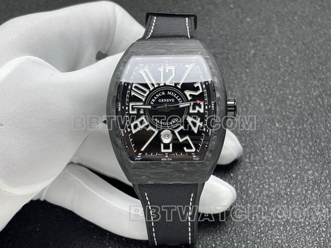 法兰克穆勒ABF厂最佳复刻手表V45黑盘黑壳皮革表带正面实拍图