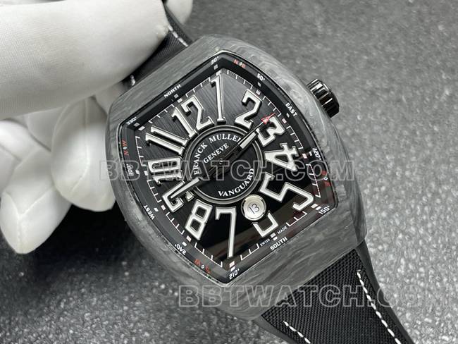 法兰克穆勒ABF厂最佳复刻手表V45黑盘黑壳皮革表带正面实拍图