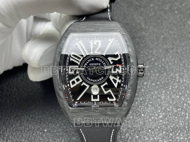 法兰克穆勒ABF厂最佳复刻手表V45黑盘黑壳皮革表带正面实拍图