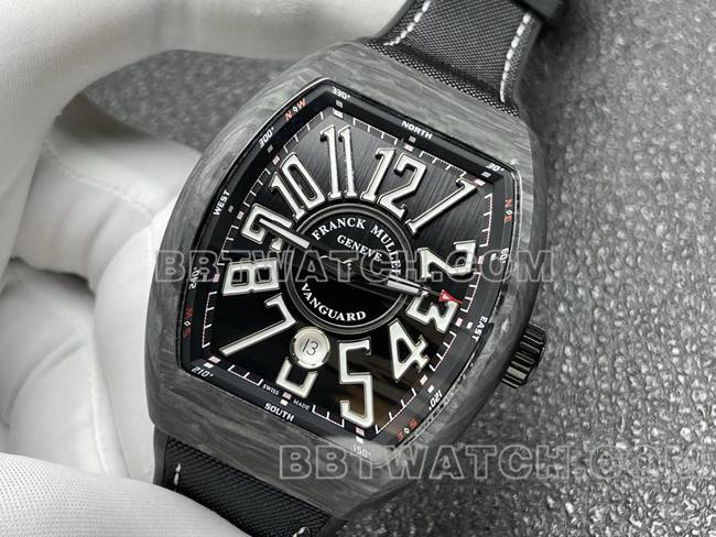 法兰克穆勒ABF厂最佳复刻手表V45黑盘黑壳皮革表带正面实拍图