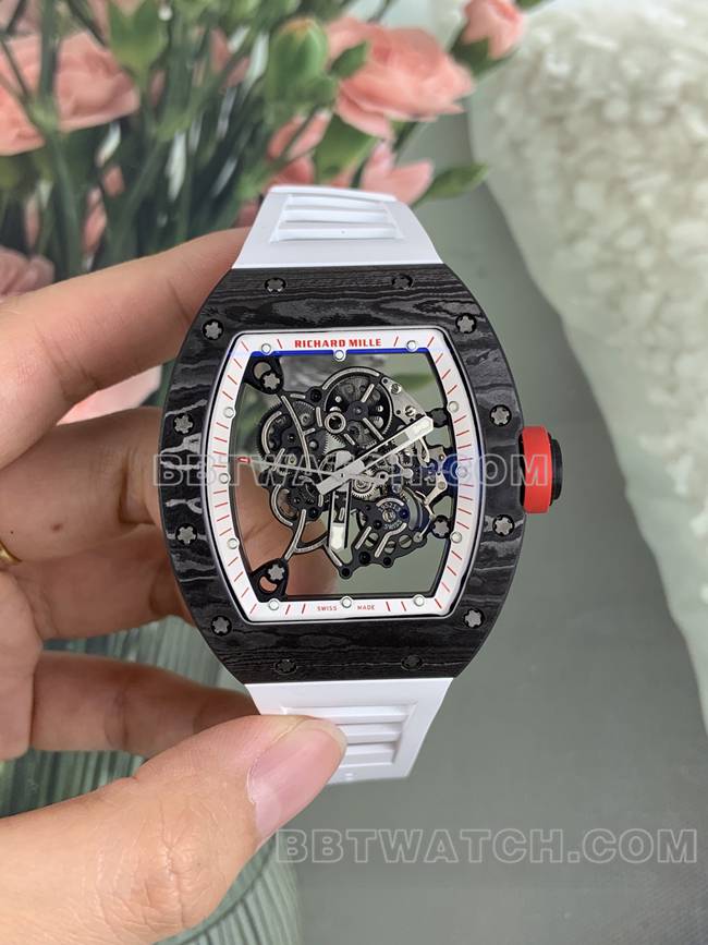 超级克隆APS厂理查德米勒碳纤维白色橡胶表带RM055正面实拍图