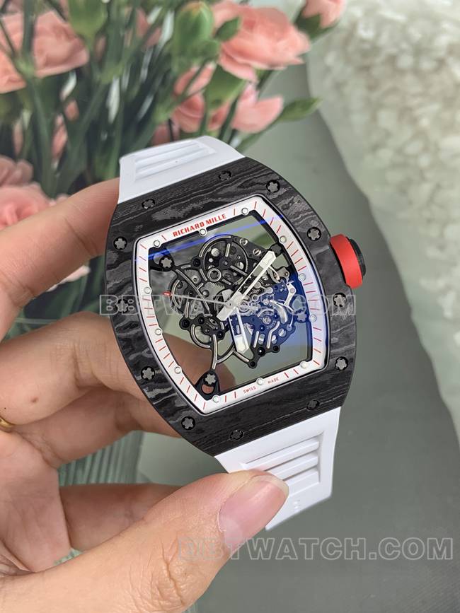 超级克隆APS厂理查德米勒碳纤维白色橡胶表带RM055正面实拍图