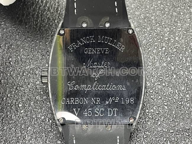 法兰克穆勒ABF厂最佳复刻手表V45黑盘黑壳皮革表带背面实拍图