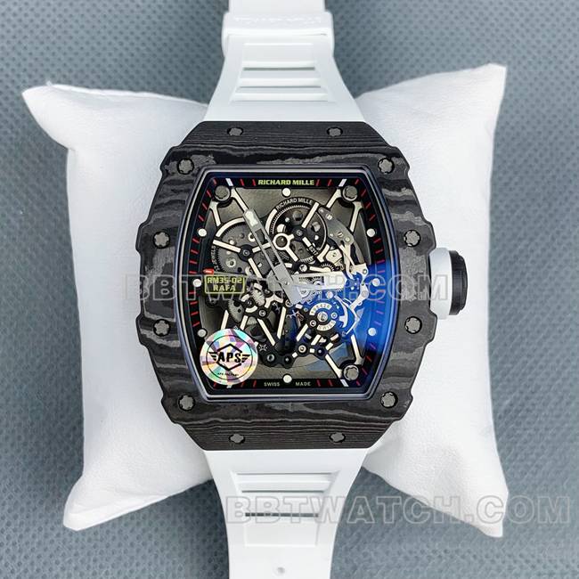 1:1复刻手表APS厂理查德米勒碳纤维白色橡胶表带RM35-02正面实拍图