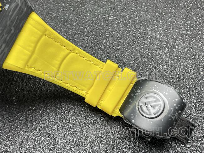 法兰克穆勒顶级复刻手表ABF厂V45黑盘黑壳黄色皮革表带表扣实拍图