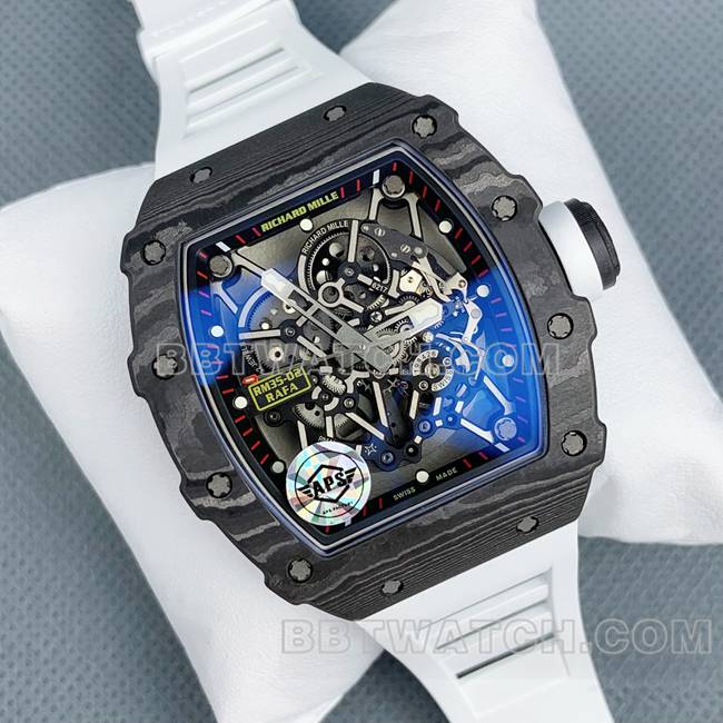 1:1复刻手表APS厂理查德米勒碳纤维白色橡胶表带RM35-02正面实拍图