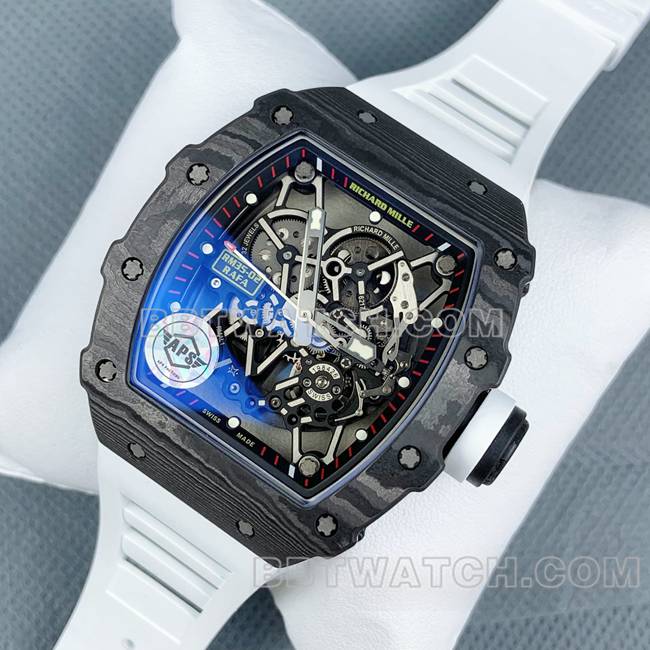 1:1复刻手表APS厂理查德米勒碳纤维白色橡胶表带RM35-02正面实拍图
