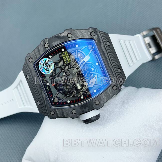 1:1复刻手表APS厂理查德米勒碳纤维白色橡胶表带RM35-02正面实拍图