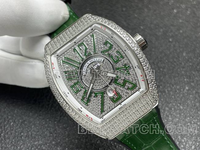 法兰克穆勒最优复刻手表ABF厂V45钻盘钻壳绿色皮革表带正面实拍图