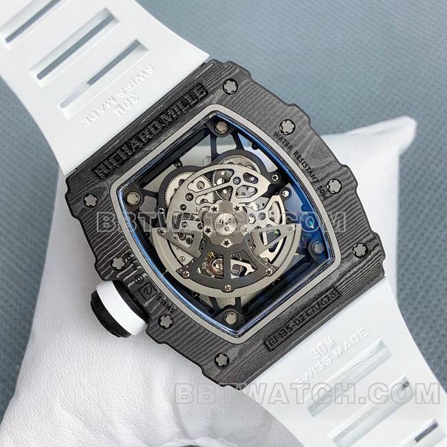 1:1复刻手表APS厂理查德米勒碳纤维白色橡胶表带RM35-02背面实拍图